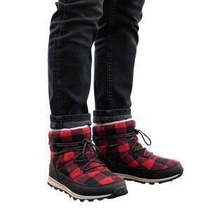 Sorel Whitney Plaid Waterproof Snow Boots Red Dahila Size 6.5